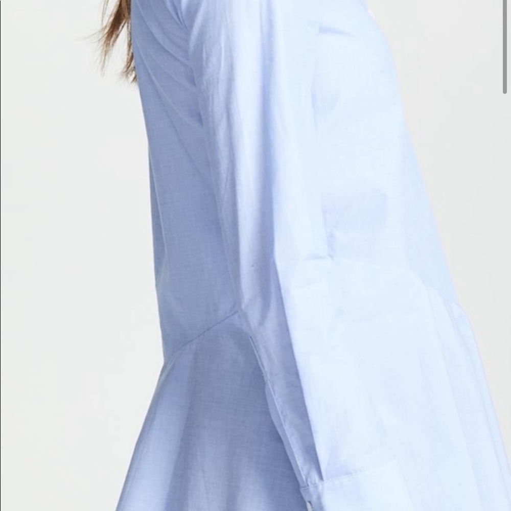 Club Monaco Blue 100% Cotton Nechar Asymmetrical Button Up With Ruffled Hem - Picture 2 of 8